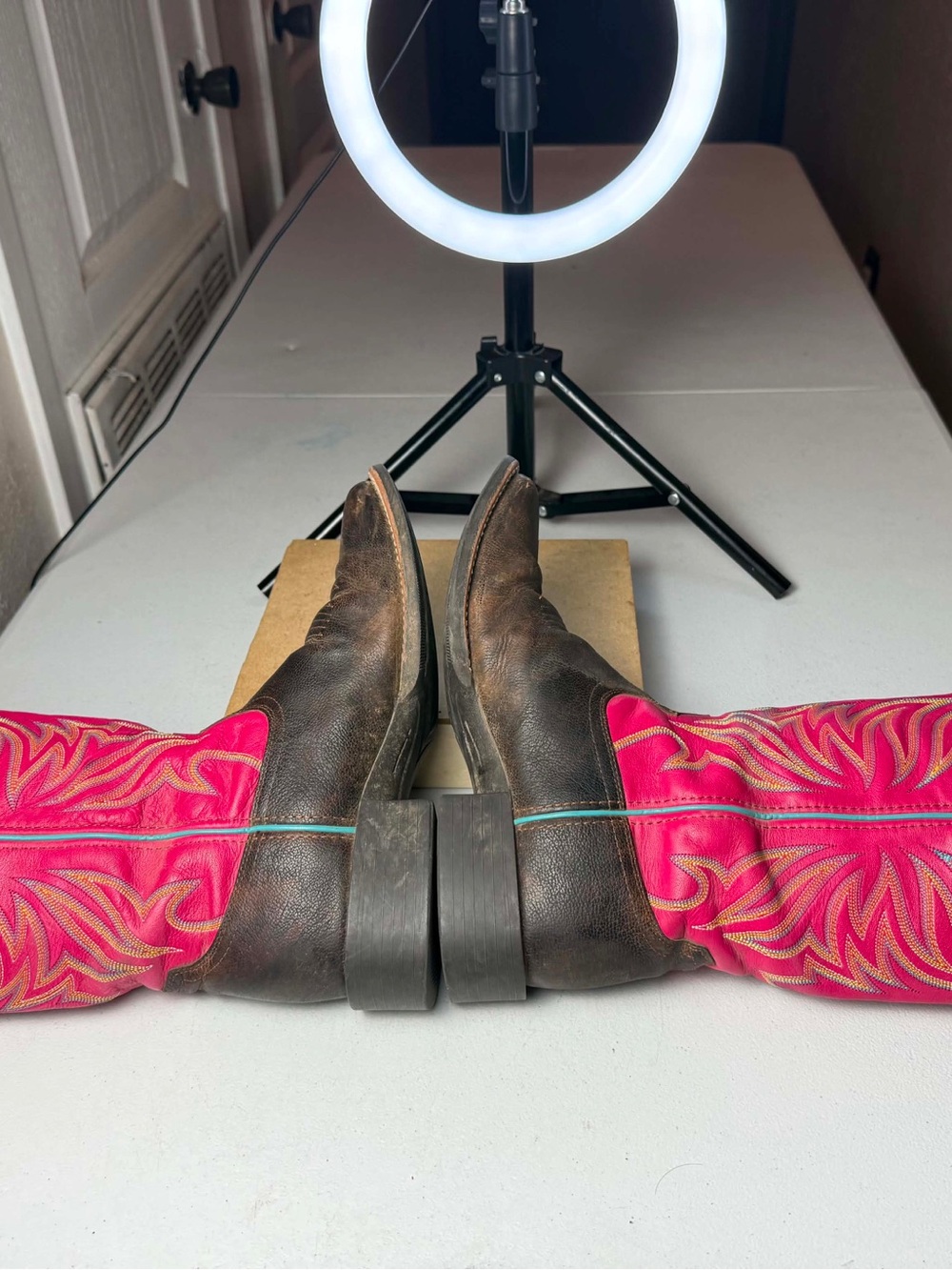 Ariat Ladies Round Up Ryder Yukon Chocolate & Magenta Boots Sz 9.5 - Picture 6 of 7
